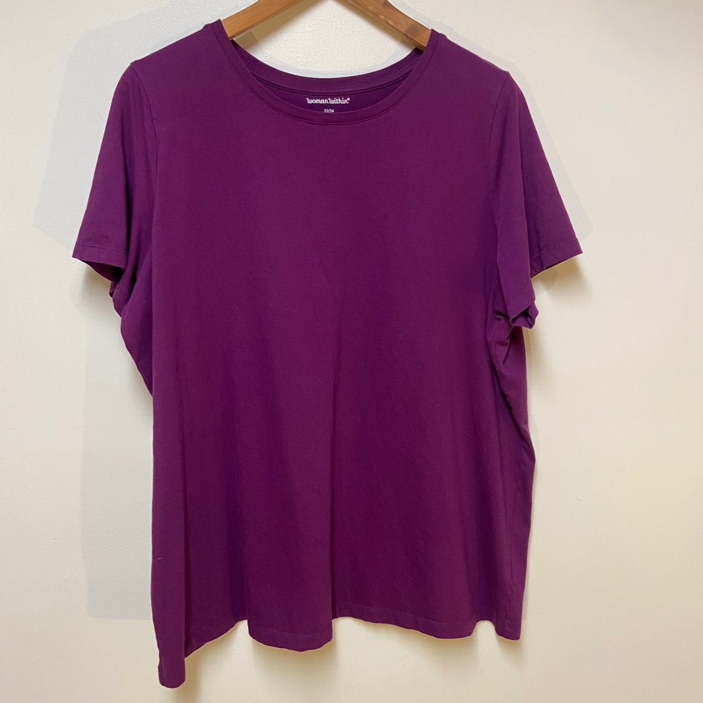 Woman Within T-Shirt Womens 1X 22/24 Purple Short Sleeve Cotton Knit Top